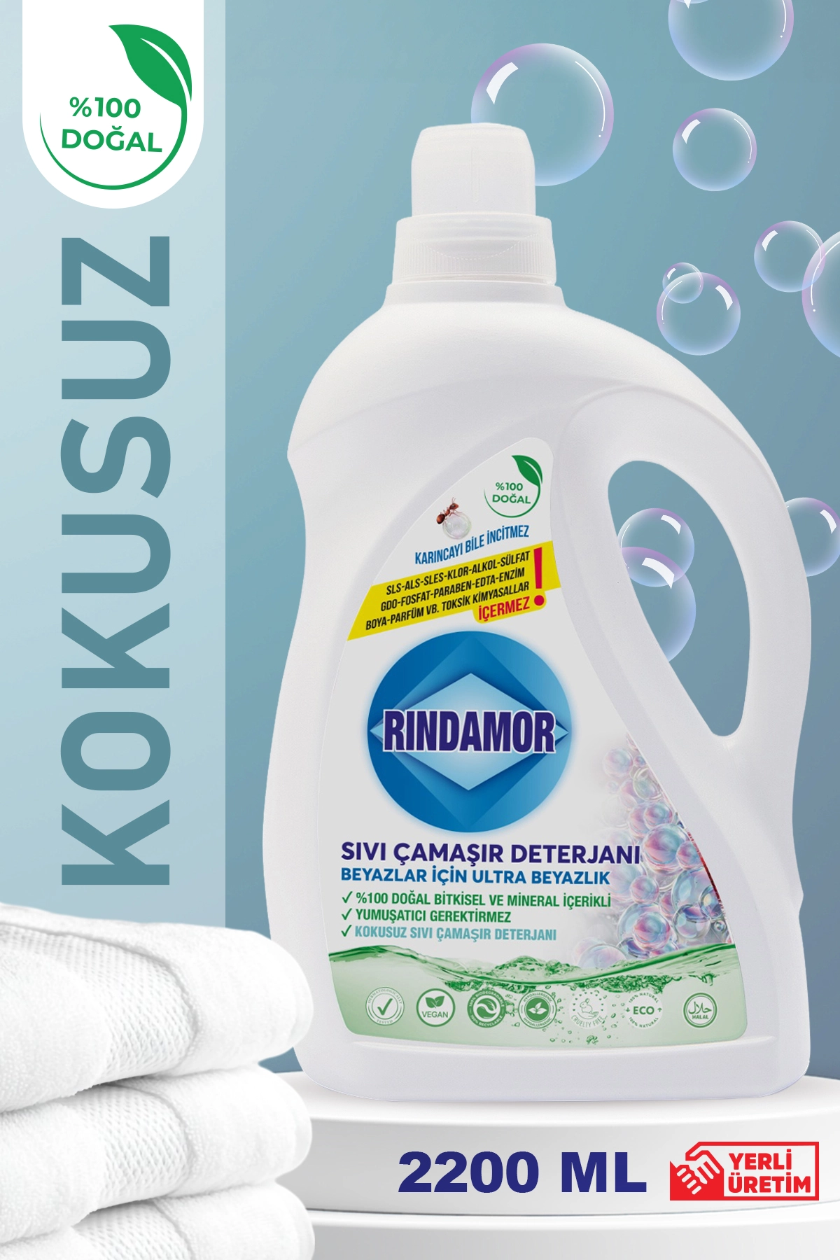 % 100 DOĞAL BİTKİSEL BEYAZLAR KOKUSUZ SIVI ÇAMAŞIR DETERJANI -KENDİNDEN YUMUŞATICILI