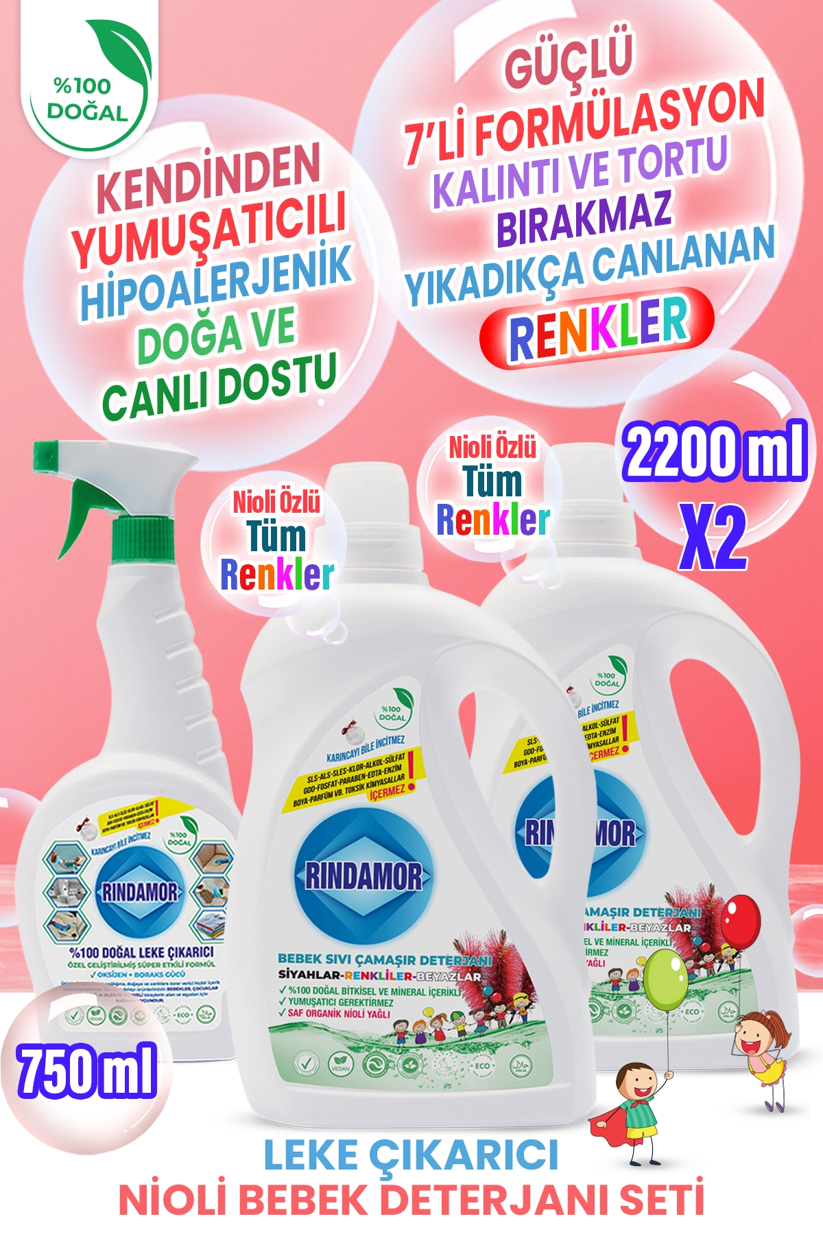 %100 DOĞAL BİTKİSEL BEBEK ÇAMAŞIR DETERJANI ORGANİK NİOLİ YAĞLI VE LEKE ÇIKARICI SETİ