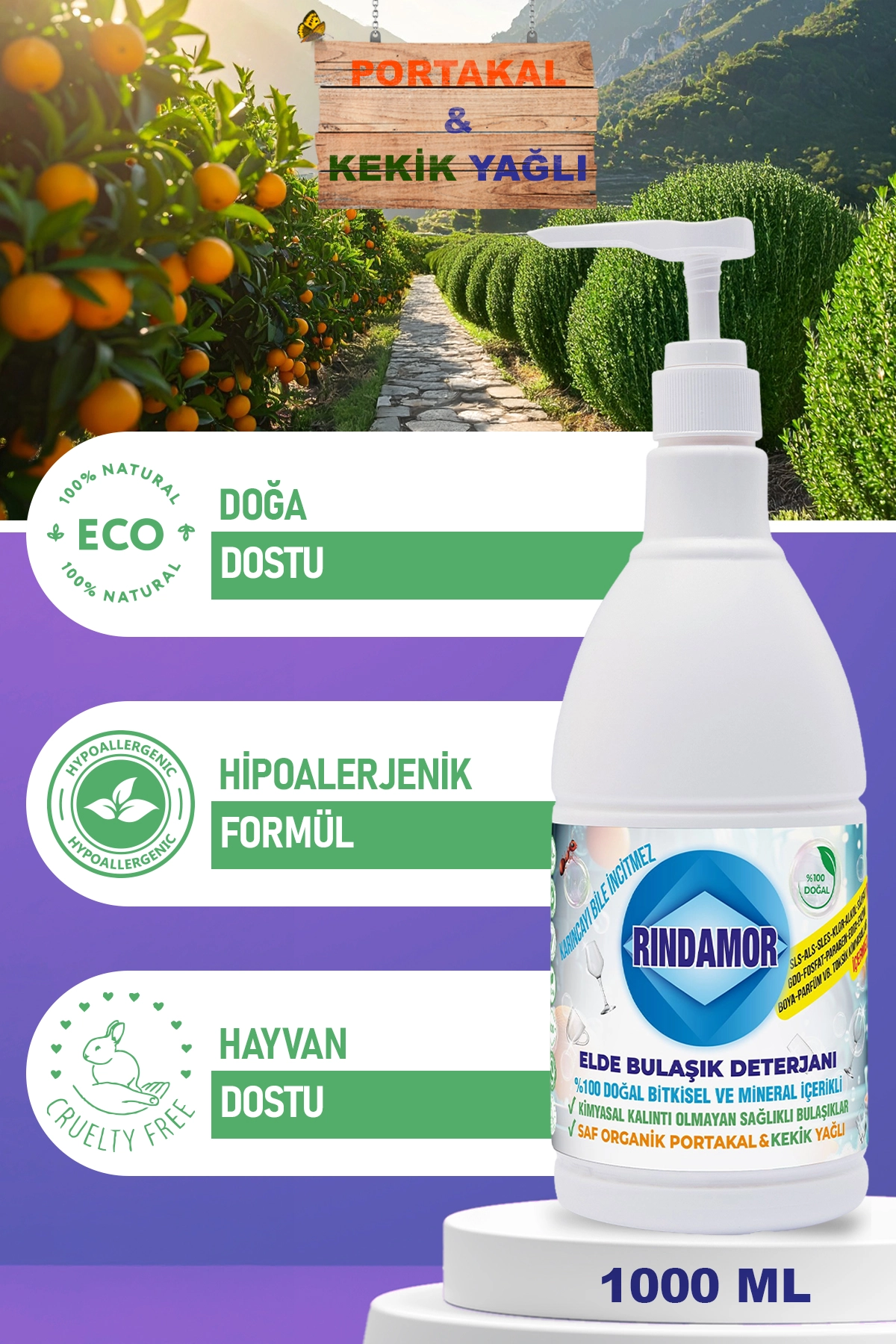 %100 DOĞAL BİTKİSEL ELDE BULAŞIK DETERJANI-ORGANİK KEKİK&PORTAKAL YAĞLI-BOZULMAZ ASANSÖR POMPALI