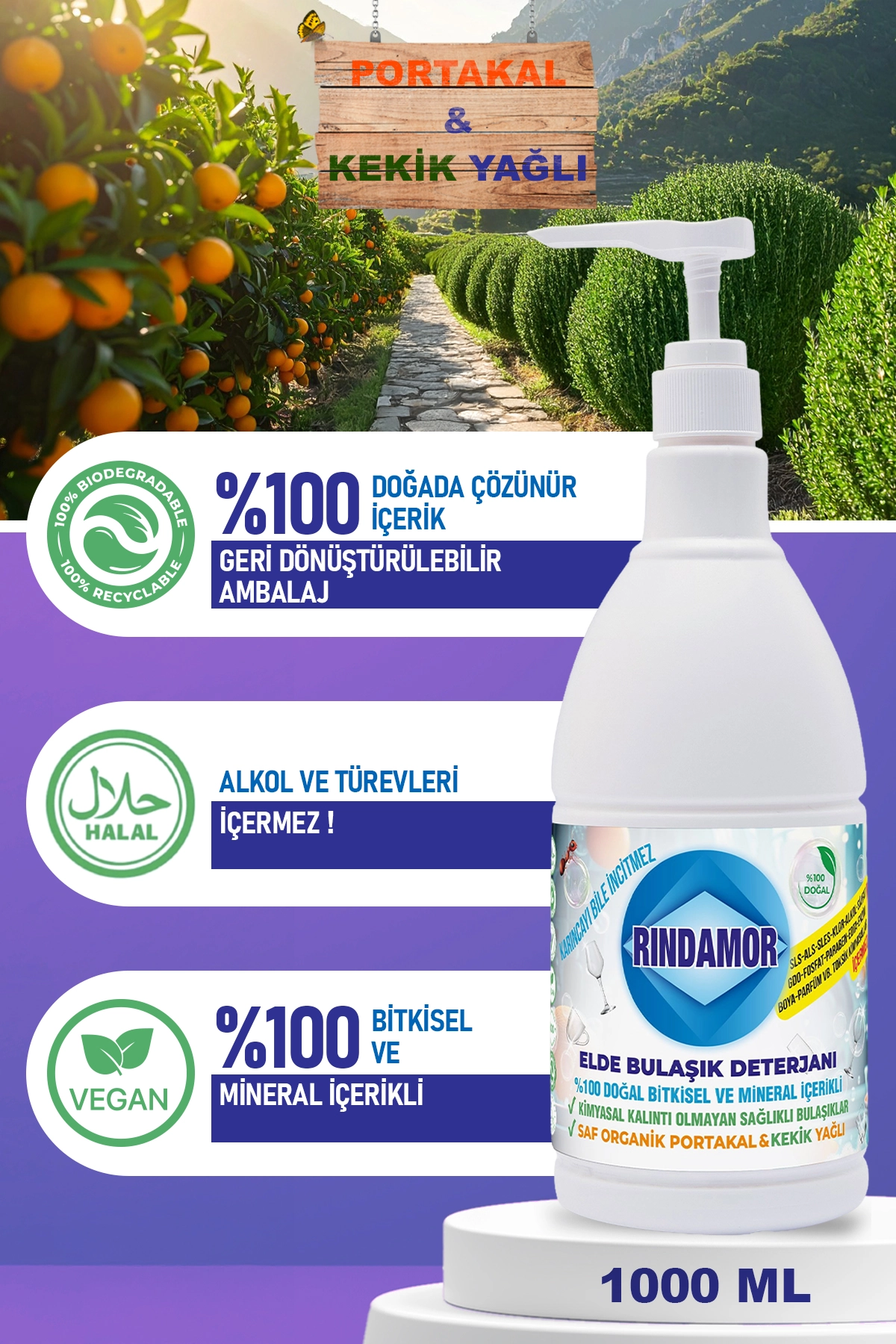 %100 DOĞAL BİTKİSEL ELDE BULAŞIK DETERJANI-ORGANİK KEKİK&PORTAKAL YAĞLI-BOZULMAZ ASANSÖR POMPALI