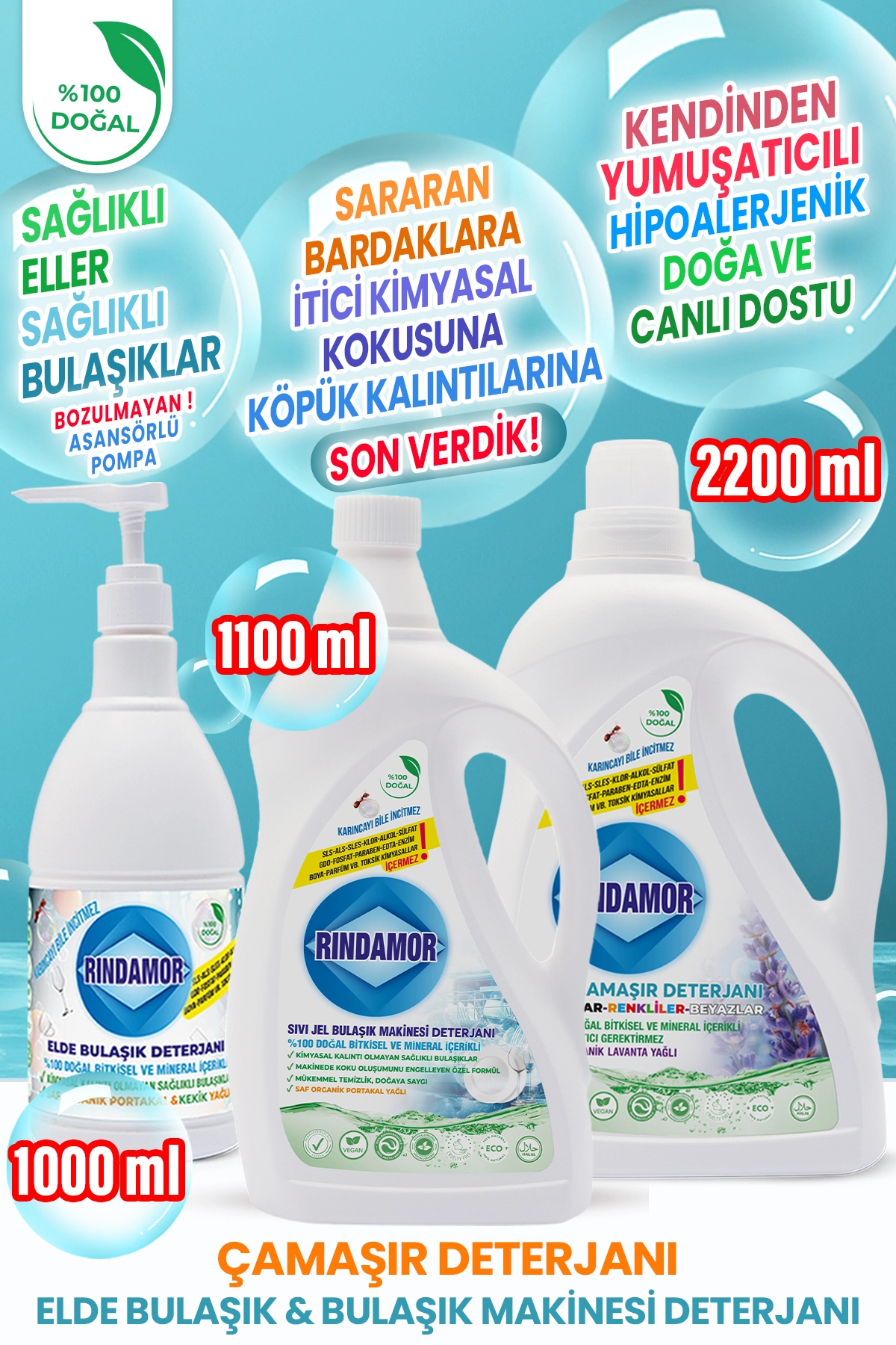 %100 DOĞAL BİTKİSEL ELDE BULAŞIK-MAKİNE BULAŞIK-LAVANTA TÜM RENKLER ÇAMAŞIR DETERJANI SETİ