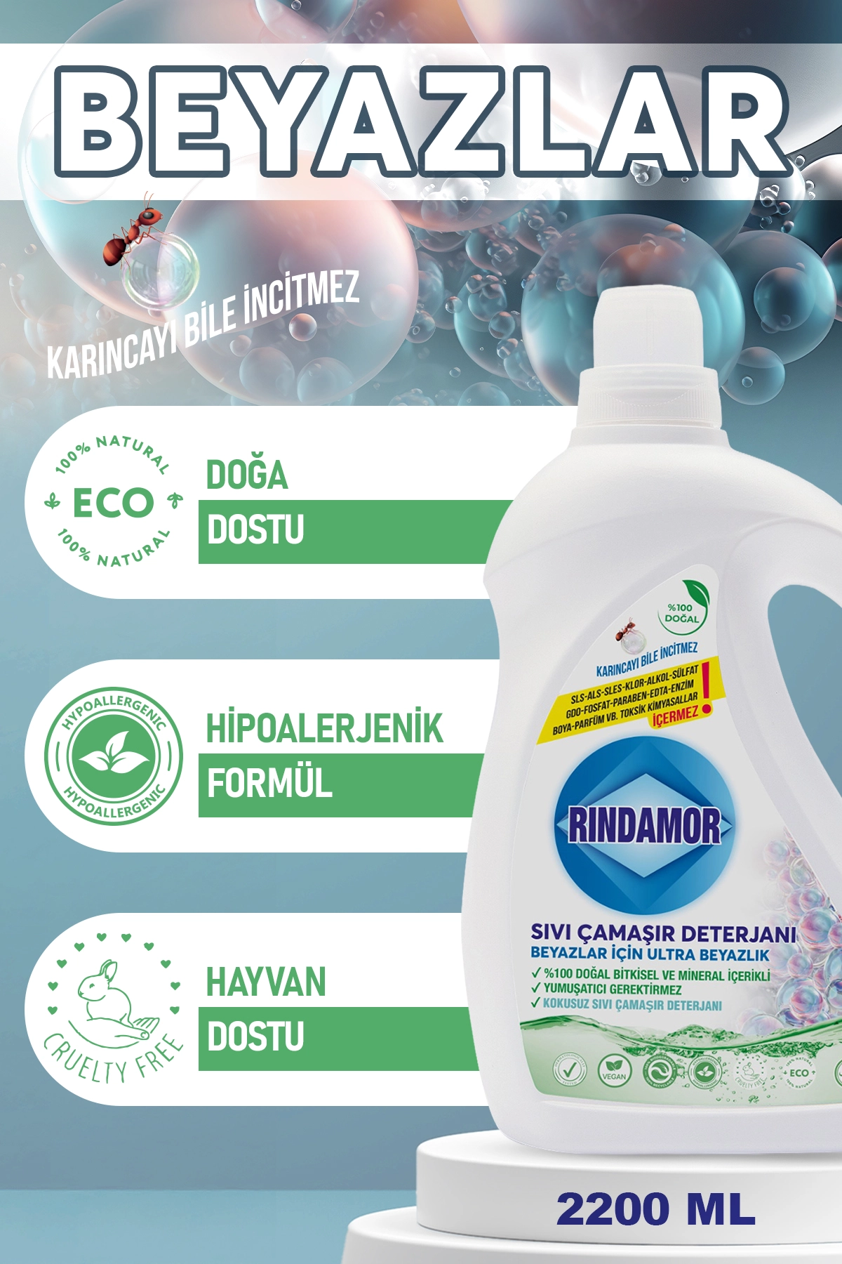 % 100 DOĞAL BİTKİSEL BEYAZLAR KOKUSUZ SIVI ÇAMAŞIR DETERJANI -KENDİNDEN YUMUŞATICILI