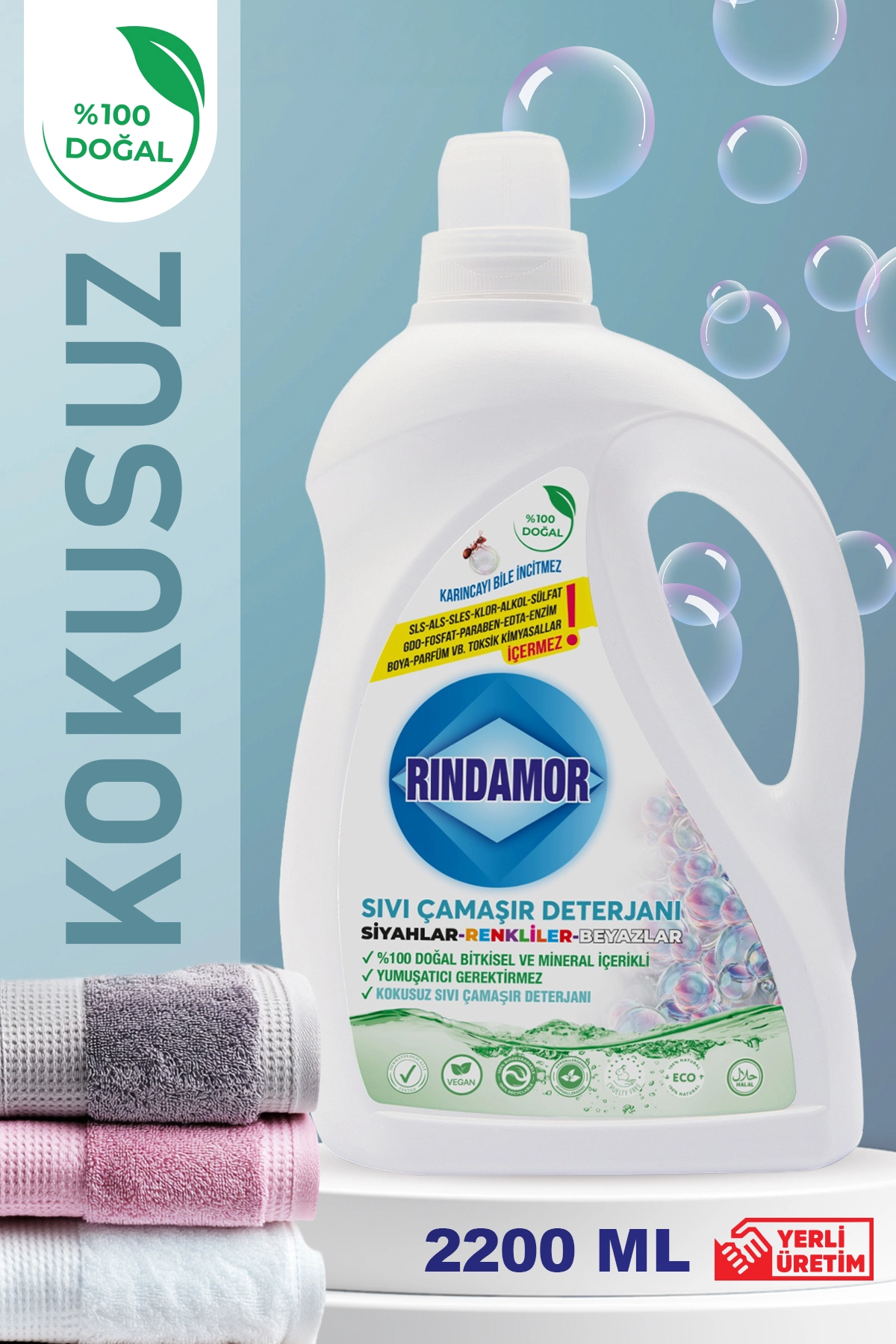 % 100 DOĞAL BİTKİSEL TÜM RENKLER KOKUSUZ SIVI ÇAMAŞIR DETERJANI-KENDİNDEN YUMUŞATICILI