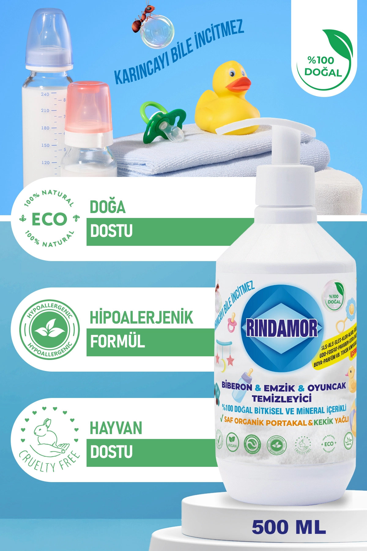   % 100 DOĞAL BİTKİSEL BİBERON EMZİK ve OYUNCAK TEMİZLEYİCİ- ORGANİK PORTAKAL&KEKİK YAĞLI