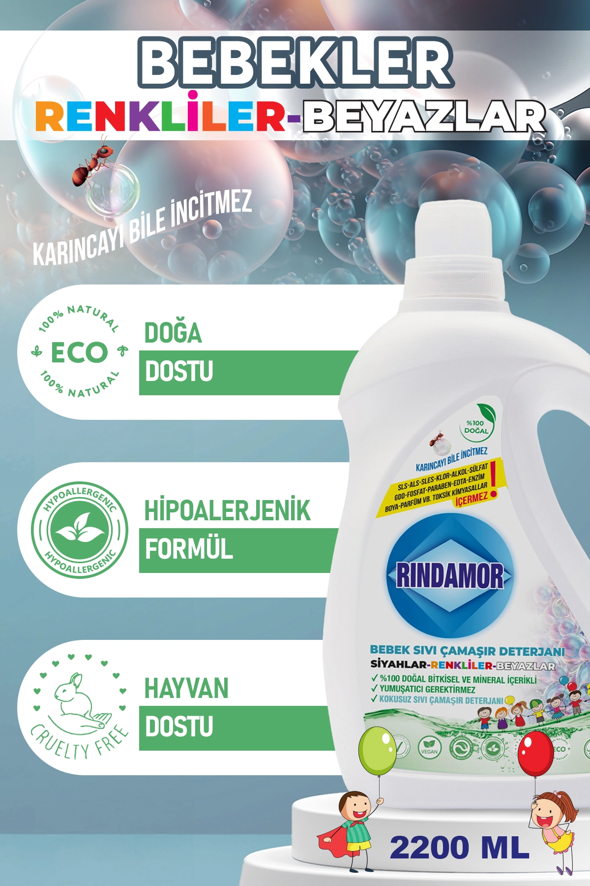 % 100 DOĞAL BİTKİSEL KOKUSUZ BEBEK SIVI ÇAMAŞIR DETERJANI  2’Lİ SET-KENDİNDEN YUMUŞATICILI