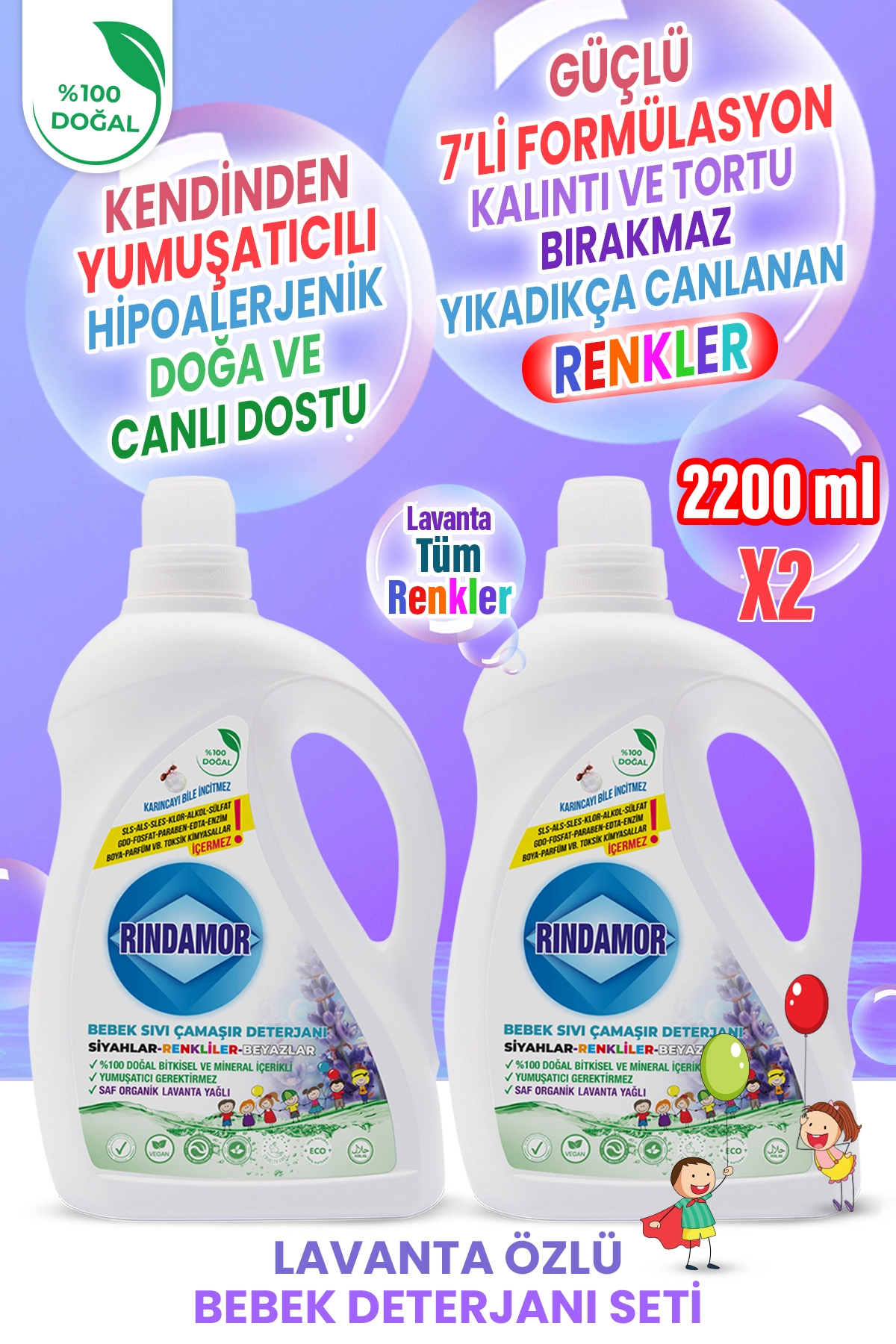 %100 DOĞAL BİTKİSEL BEBEK SIVI ÇAMAŞIR DETERJANI 2’Lİ SET-ORGANİK LAVANTA YAĞLI-KENDİNDEN YUMUŞATICILI