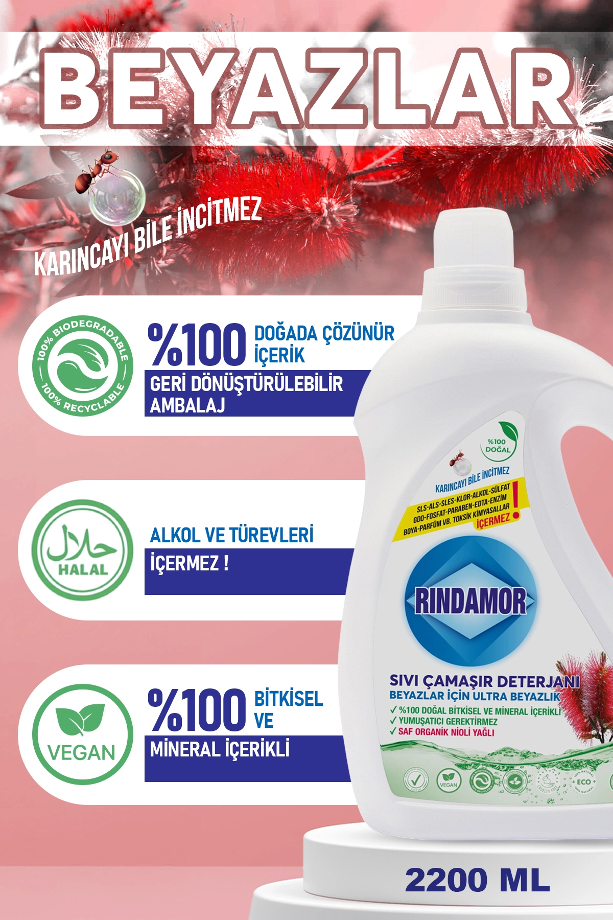 % 100 DOĞAL BİTKİSEL  BEYAZLAR SIVI ÇAMAŞIR DETERJANI ORGANİK NİOLİ YAĞLI-KENDİNDEN YUMUŞATICILI