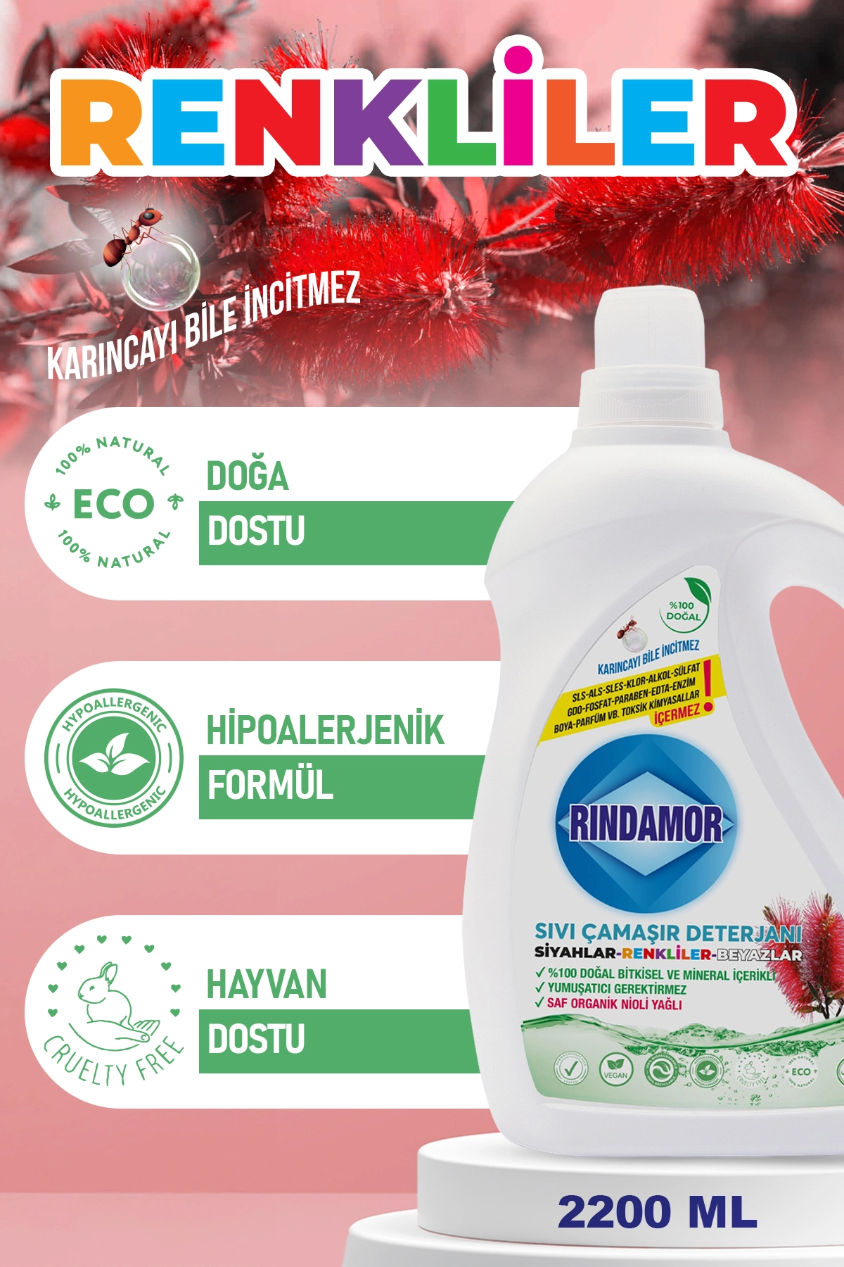 % 100 DOĞAL BİTKİSEL TÜM RENKLER SIVI ÇAMAŞIR DETERJANI ORGANİK NİOLİ YAĞLI-KENDİNDEN YUMUŞATICILI