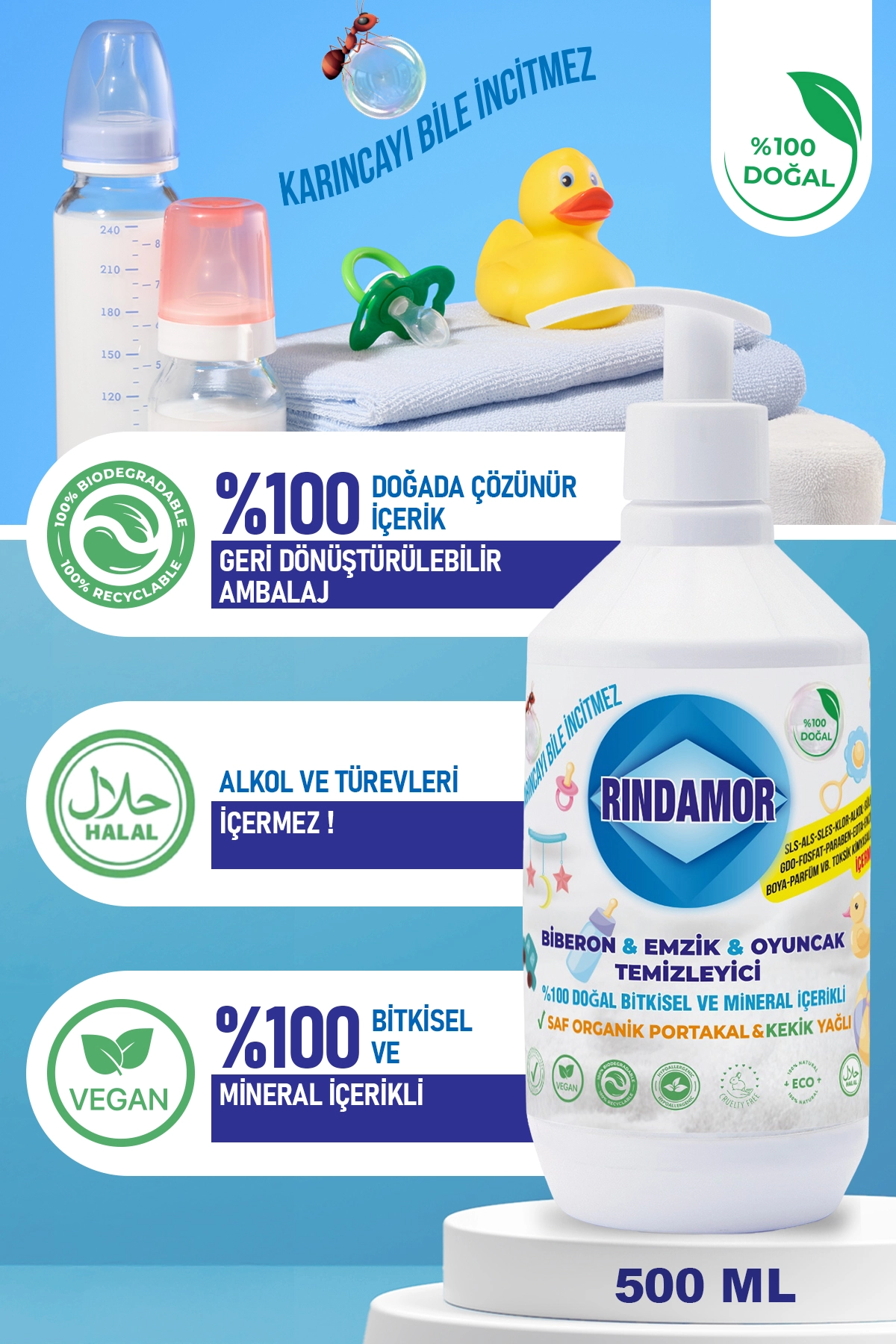   % 100 DOĞAL BİTKİSEL BİBERON EMZİK ve OYUNCAK TEMİZLEYİCİ- ORGANİK PORTAKAL&KEKİK YAĞLI