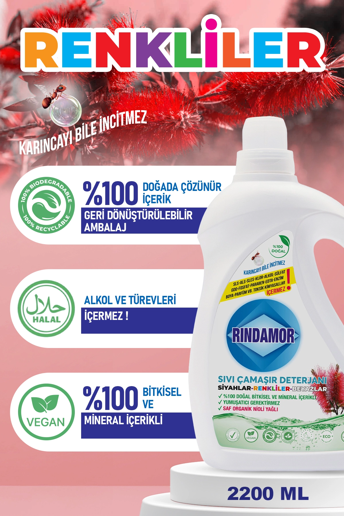 %100 DOĞAL BİTKİSEL TÜM RENKLER ÇAMAŞIR DETERJANI 2’Lİ SET -ORGANİK NİOLİ YAĞLI KENDİNDEN YUMUŞATICILI