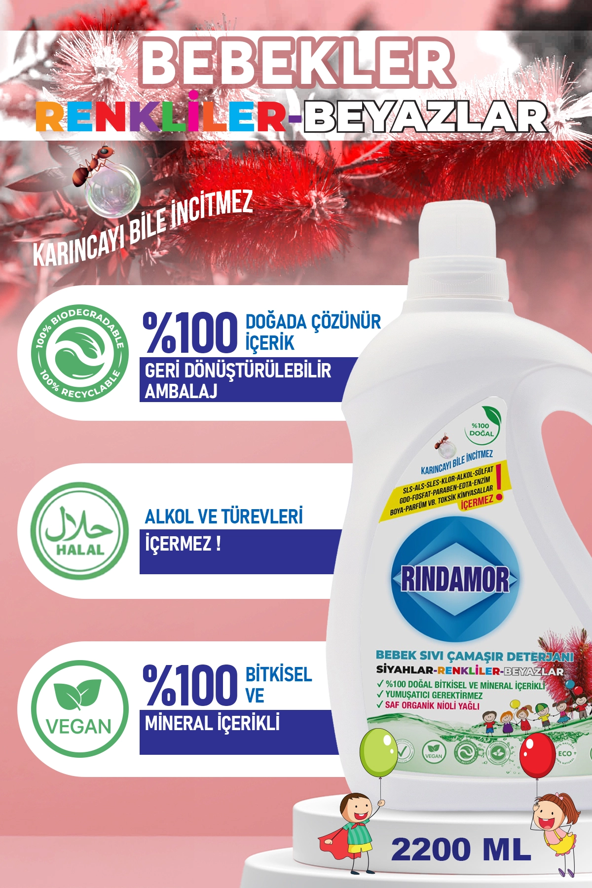 %100 DOĞAL BİTKİSEL BEBEK ÇAMAŞIR DETERJANI 2’Lİ SET -ORGANİK NİOLİ YAĞLI-KENDİNDEN YUMUŞATICILI