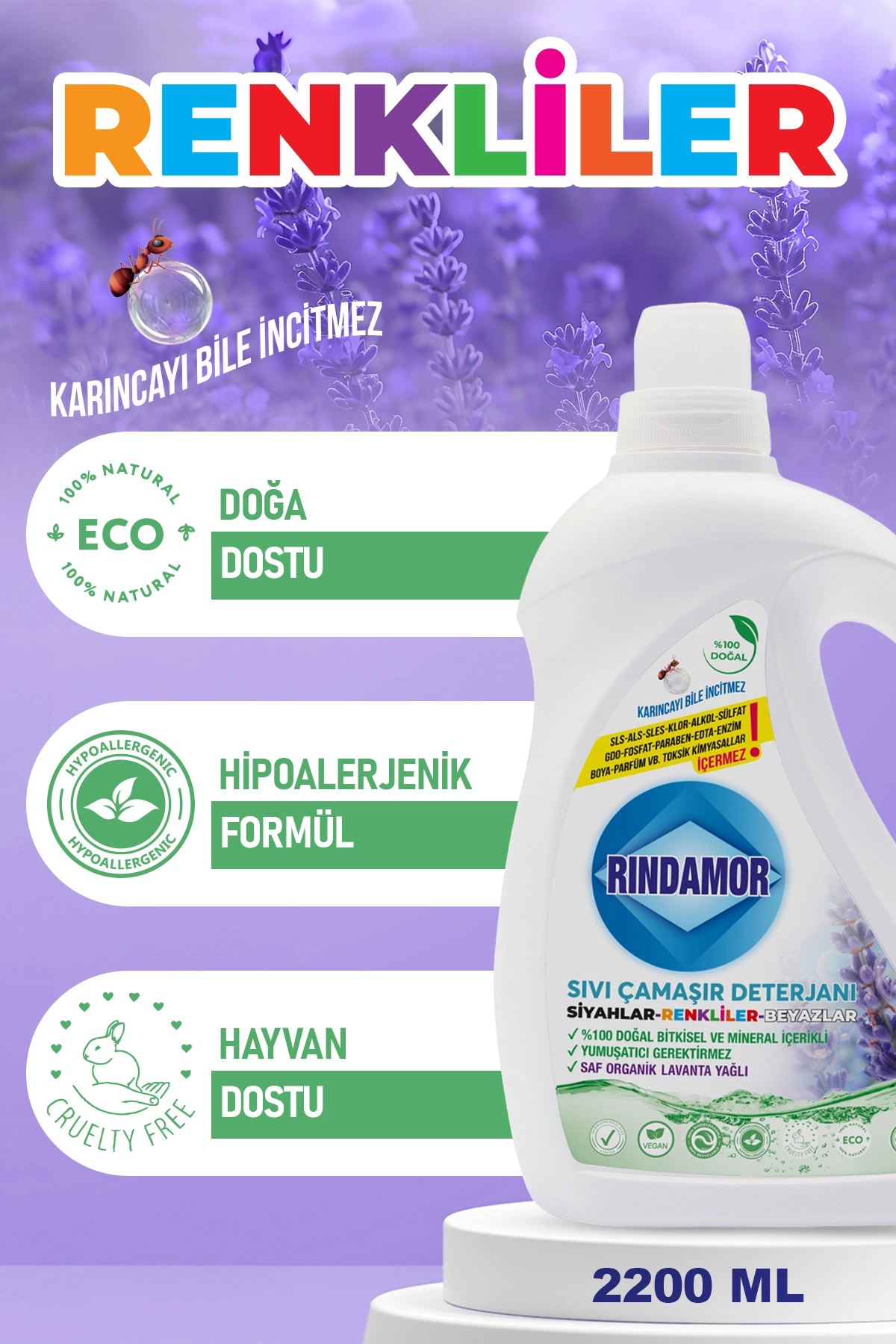 %100 DOĞAL BİTKİSEL TÜM RENKLER ÇAMAŞIR DETERJANI ORGANİK LAVANTA YAĞLI VE LEKE ÇIKARICI SETİ