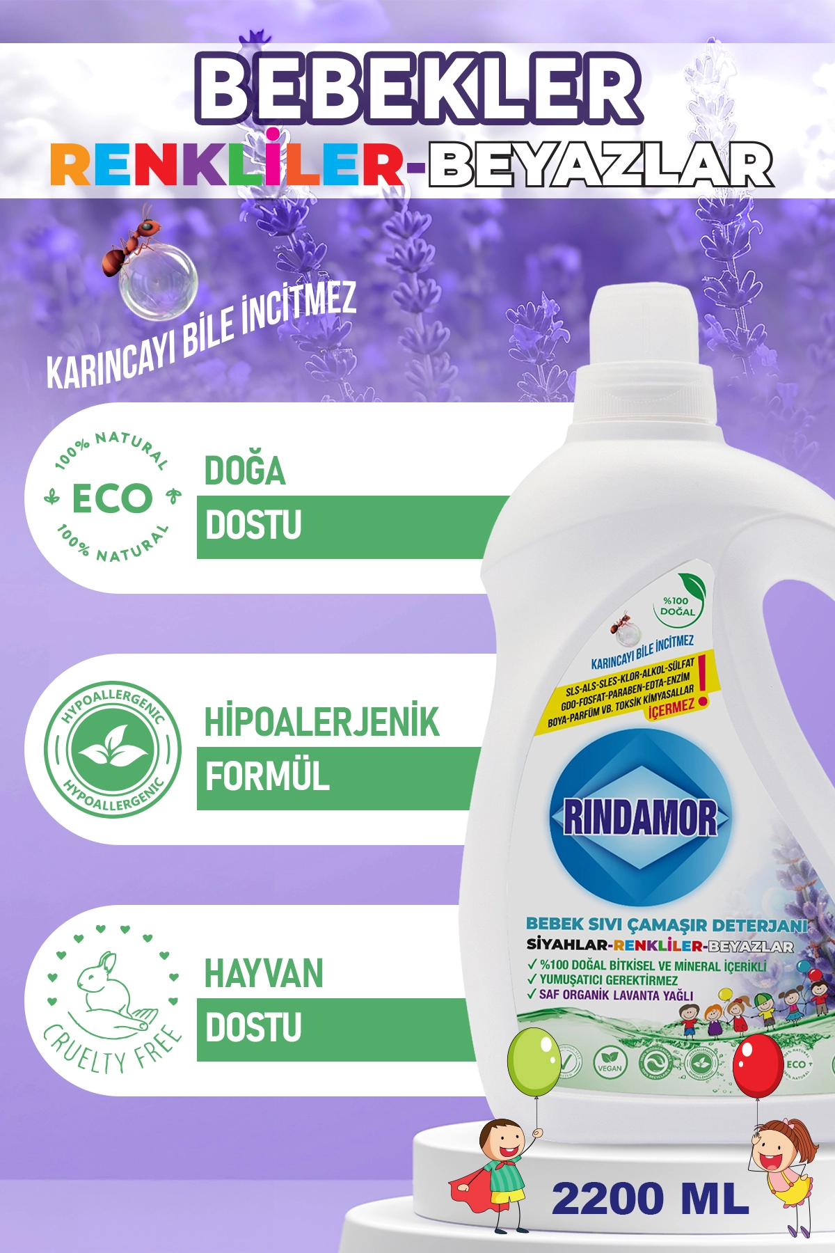 % 100 DOĞAL BİTKİSEL BEBEK SIVI ÇAMAŞIR DETERJANI ORGANİK LAVANTA YAĞLI-KENDİNDEN YUMUŞATICILI