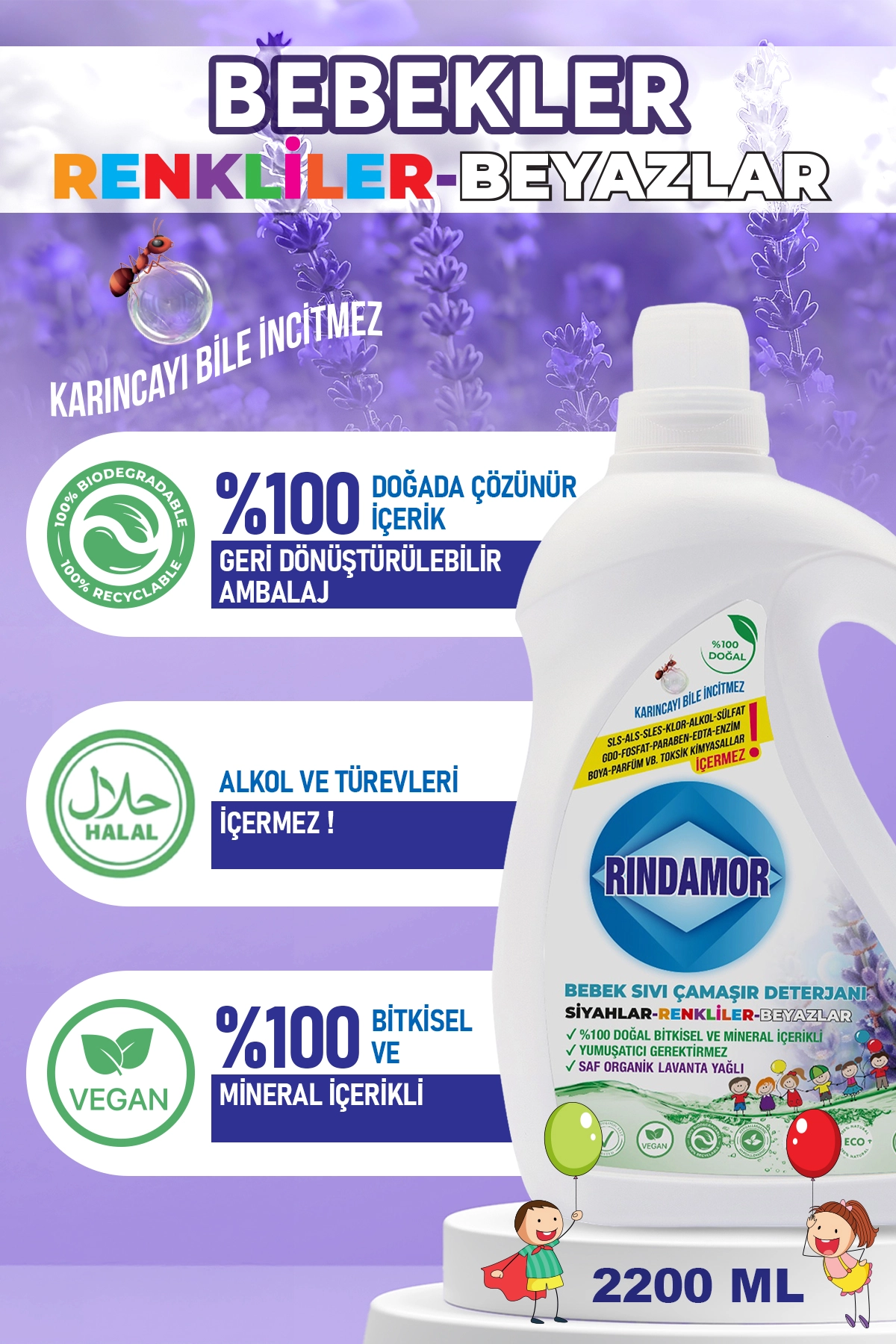% 100 DOĞAL BİTKİSEL BEBEK SIVI ÇAMAŞIR DETERJANI ORGANİK LAVANTA YAĞLI-KENDİNDEN YUMUŞATICILI