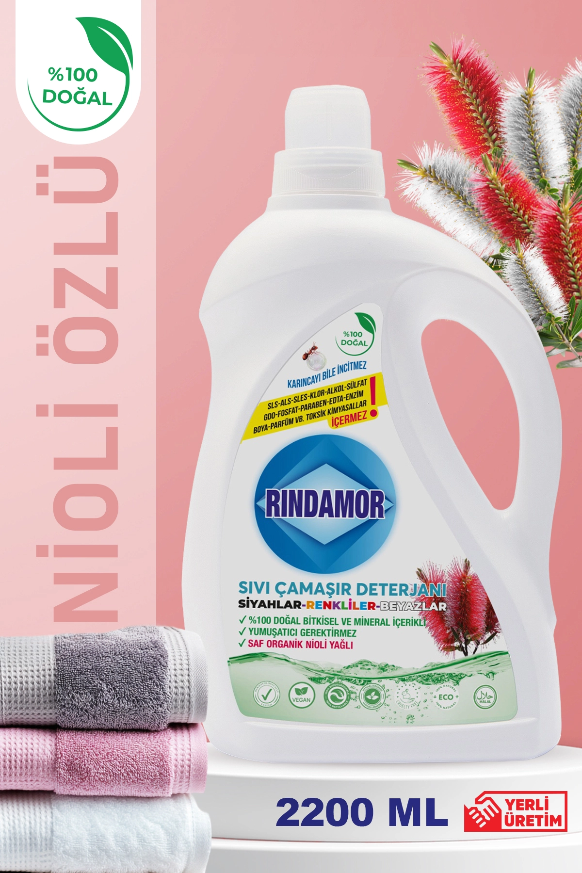 % 100 DOĞAL BİTKİSEL TÜM RENKLER SIVI ÇAMAŞIR DETERJANI ORGANİK NİOLİ YAĞLI-KENDİNDEN YUMUŞATICILI