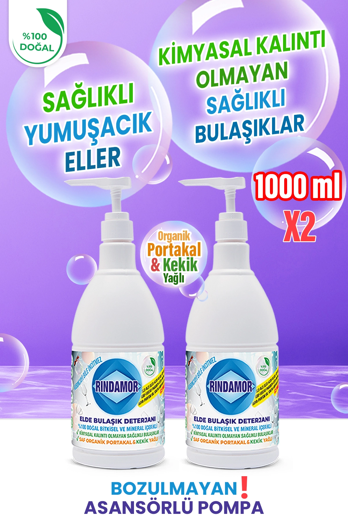 %100 DOĞAL BİTKİSEL ELDE BULAŞIK DETERJANI 2 X 1000 ML