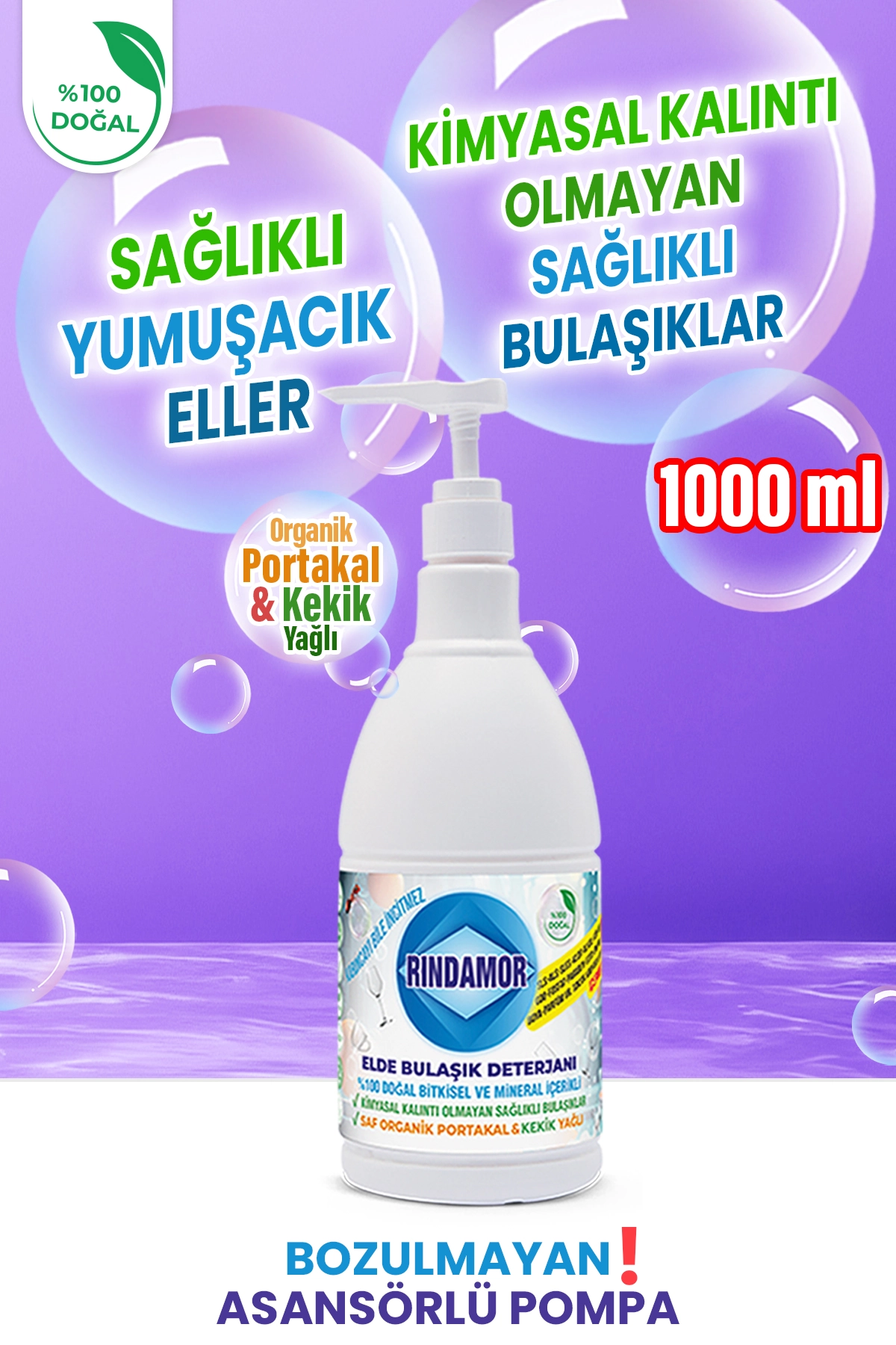 %100 DOĞAL BİTKİSEL ELDE BULAŞIK DETERJANI-ORGANİK KEKİK&PORTAKAL YAĞLI-BOZULMAZ ASANSÖR POMPALI