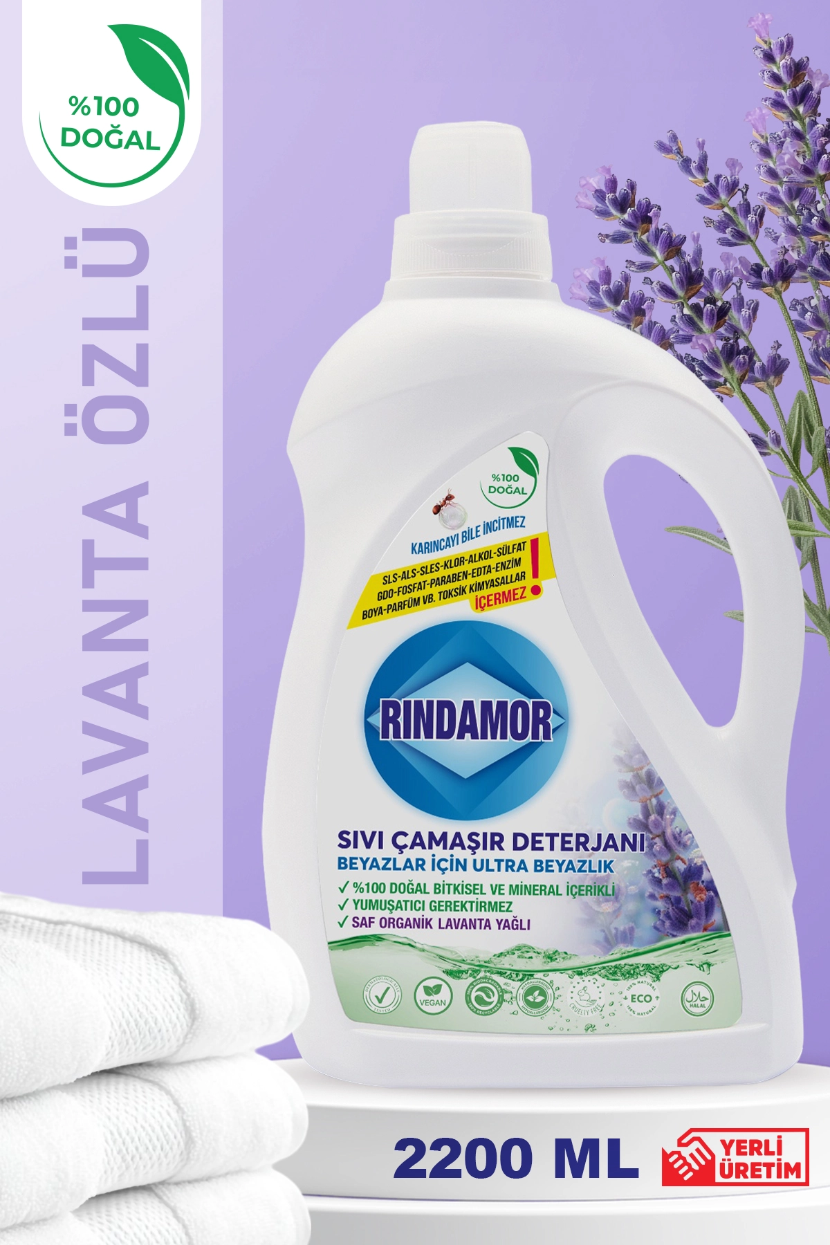% 100 DOĞAL BİTKİSEL BEYAZLAR SIVI ÇAMAŞIR DETERJANI ORGANİK LAVANTA YAĞLI -KENDİNDEN YUMUŞATICILI