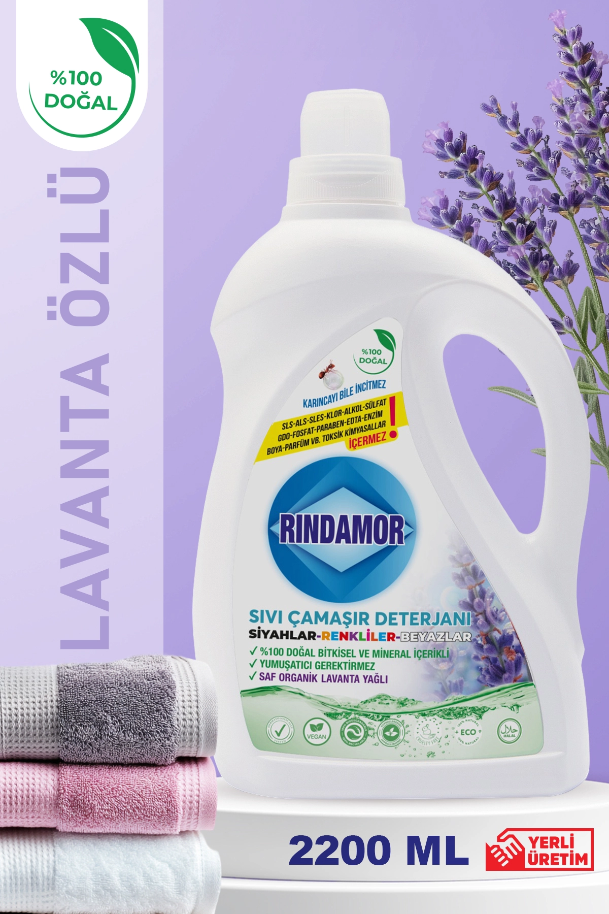 % 100 DOĞAL BİTKİSEL TÜM RENKLER SIVI ÇAMAŞIR DETERJANI ORGANİK LAVANTA YAĞLI-KENDİNDEN YUMUŞATICILI