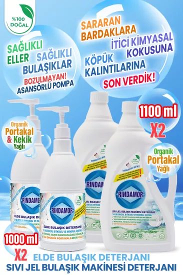  %100 DOĞAL BİTKİSEL ELDE BULAŞIK VE SIVI JEL MAKİNE BULAŞIK DETERJANI SETİ 