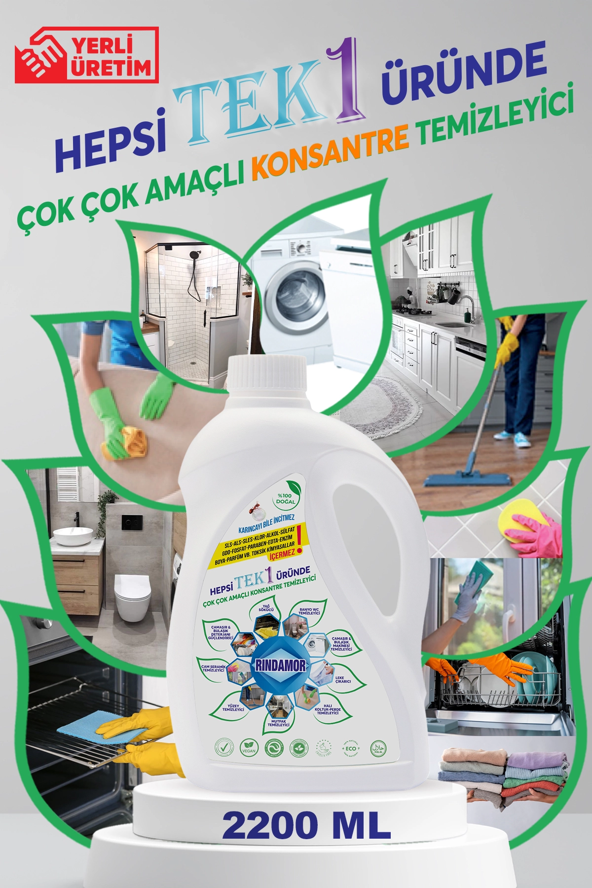 %100 DOĞAL BİTKİSEL ÇOK ÇOK AMAÇLI KONSANTRE TEMİZLEYİCİ VE LEKE ÇIKARICI 3’LÜ SET