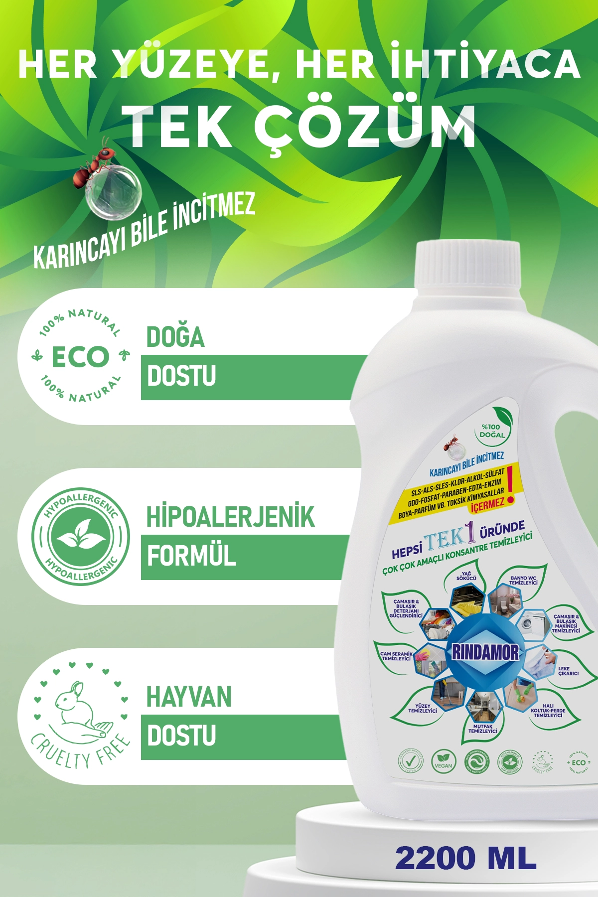 %100 DOĞAL BİTKİSEL ÇOK ÇOK AMAÇLI KONSANTRE TEMİZLEYİCİ VE LEKE ÇIKARICI 3’LÜ SET
