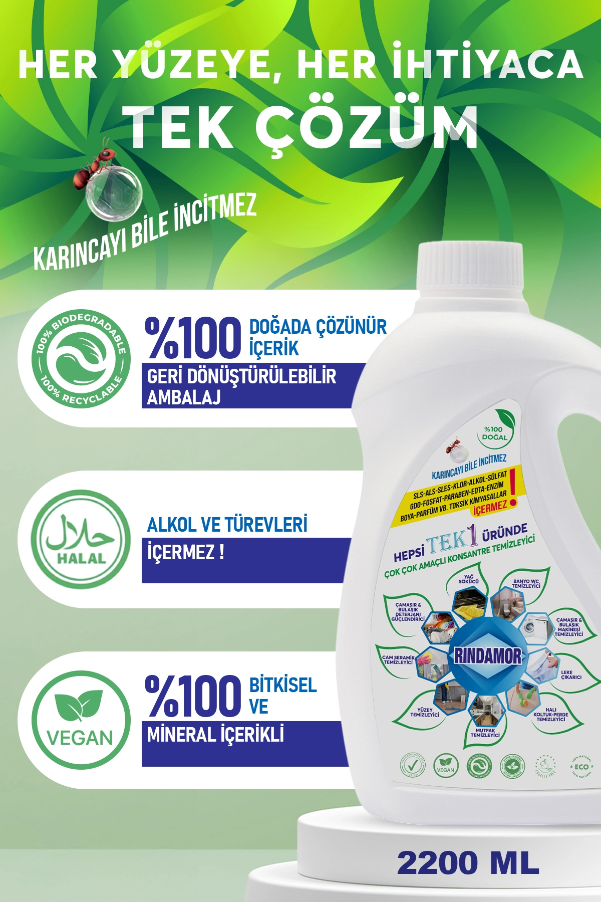 %100 DOĞAL BİTKİSEL ÇOK ÇOK AMAÇLI KONSANTRE TEMİZLEYİCİ VE LEKE ÇIKARICI 3’LÜ SET